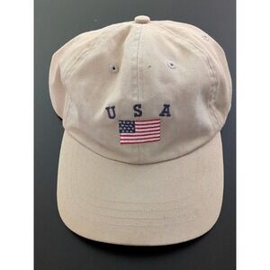 USA Flag Logo Embroidered Hat Tan Khaki OSFM Alternative Apparel